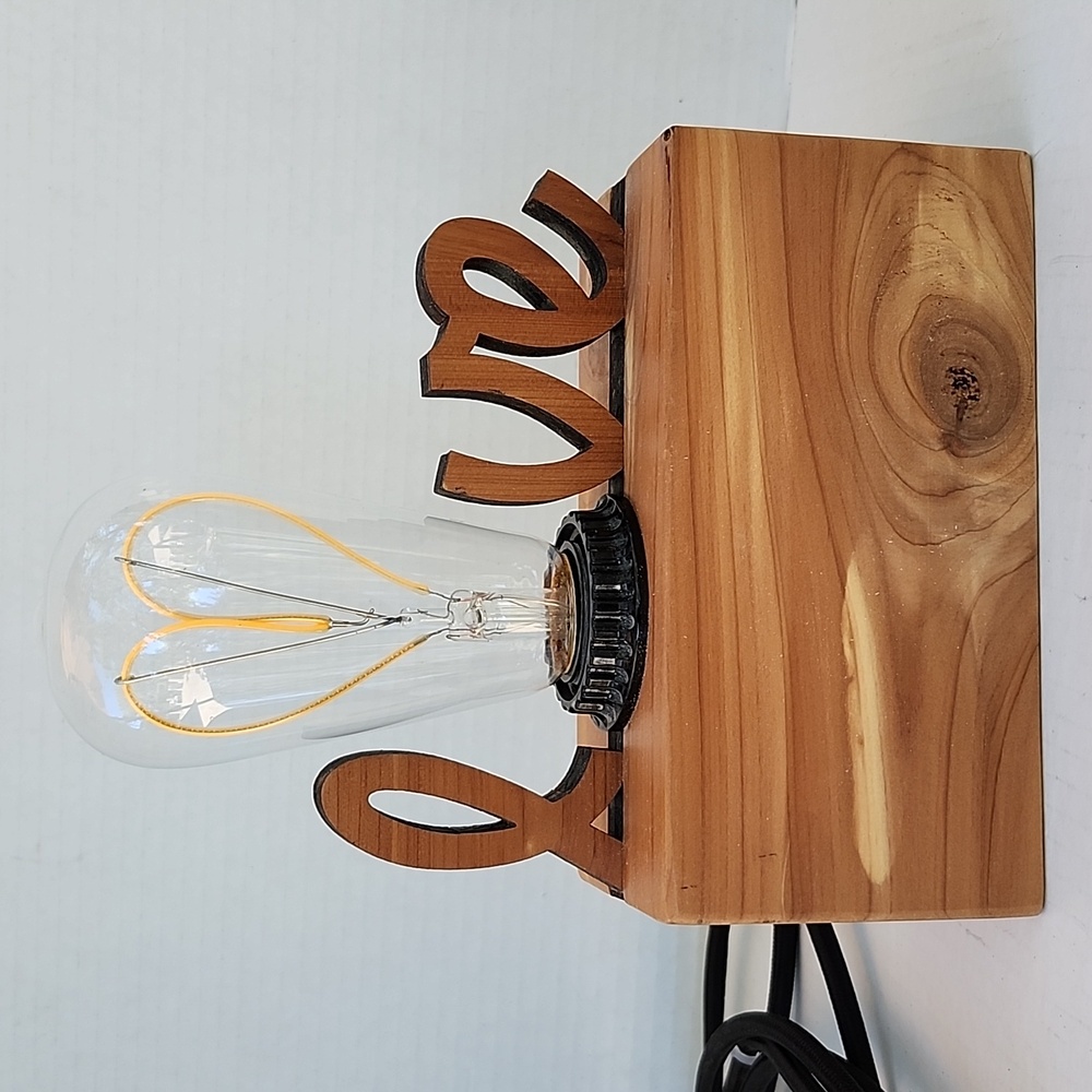 WOODEN "LOVE" LAMP WITH AN EDISON HEART BULB